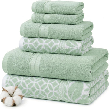 6 Piece Bath Towel Set - Bathroom Set with 2 Bath Towels, 2 Hand Towels, and 2 Wash Cloths - 100% Cotton, Super