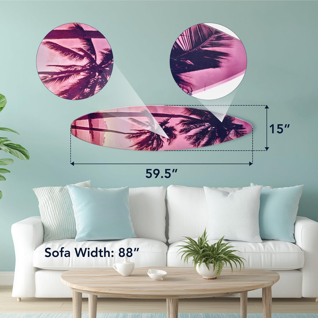 60" Vice City Surfboard Decor - Palm Tree Sunset Wall