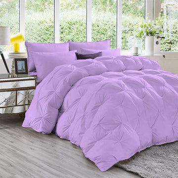 Warm 600 GSM Lilac Down 5 Pieces Quilted Pinch Pleated 90 x 98 Comforter Set ( + 4 Pillowcases ) 1200 Series Egyptian