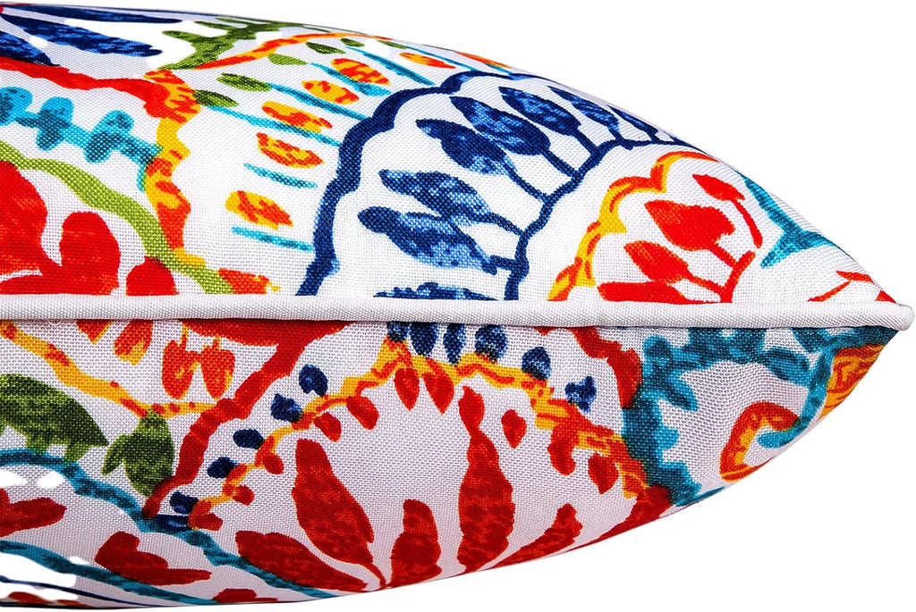 Water-Resistant Outdoor Pillows Set of 2, 12x20 inch Durable Colorful Paisley Pattern Throw Pillows with Inserts