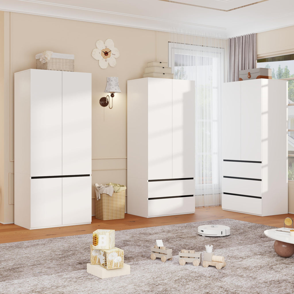 White Armoire Wardrobe Closet with 8 Drawers: 75" H x 126" W