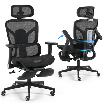 Ergonomic Mesh Office Chair with Footrest, Big and Tall Desk Chair with 4D Flip-Up Arms, Auto-Tracking Lumbar