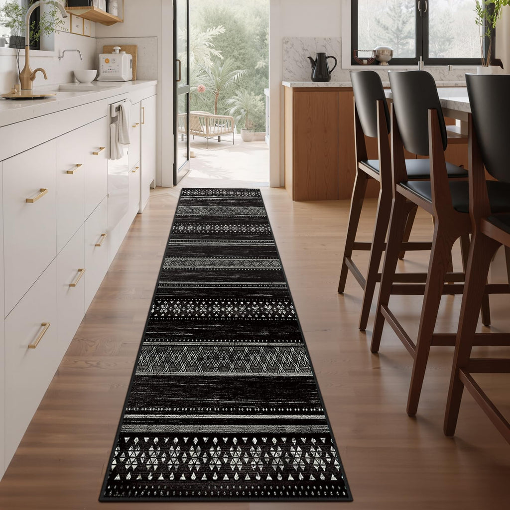 Washable Area Rugs Boho Runner Rug Black/White