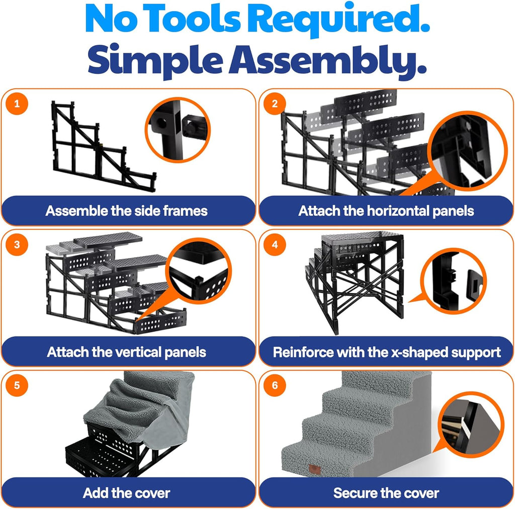 AKC 4-Step Pet Stairs - Durable, Non-Slip Steps for Small Dogs and Cats, Washable Cover, Simple No-Tool Assembly