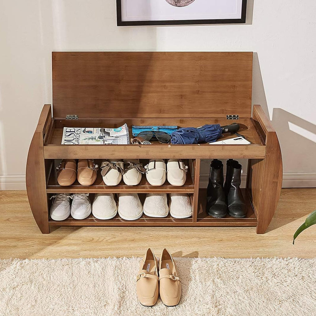 Bamboo Shoe Rack & Shoe Bench, Entryway Storage Organizer, Multi Function Bathroom Living Room Corridor and Garden