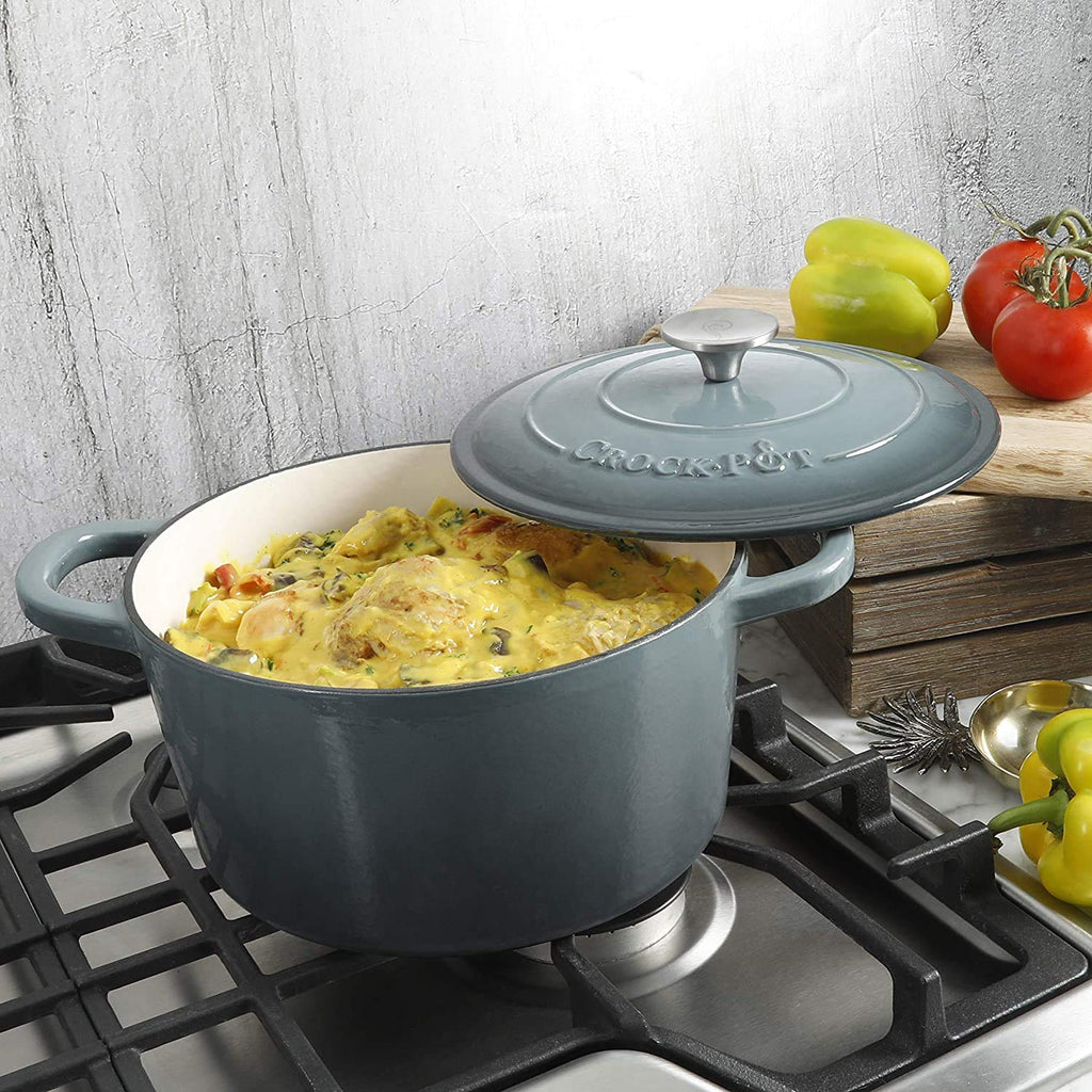 Artisan 7-Quart Round Enameled Cast Iron Dutch Oven - Slate Gray, Heavy-Duty Cookware for Slow Cooking, Baking