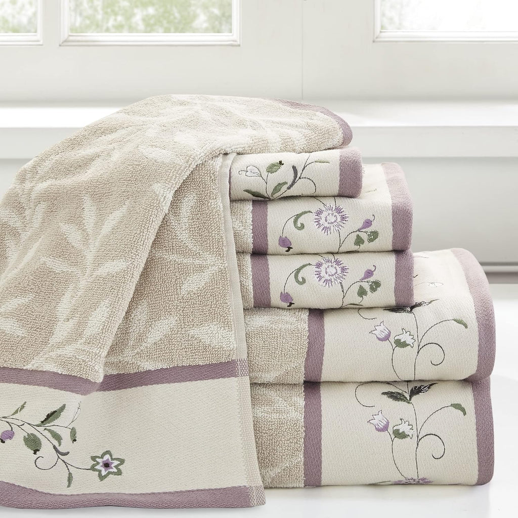 Park Serene 100% Cotton Bath Towel Set Luxurious Floral Decorative Towels Embroidered Cotton Jacquard Design Soft