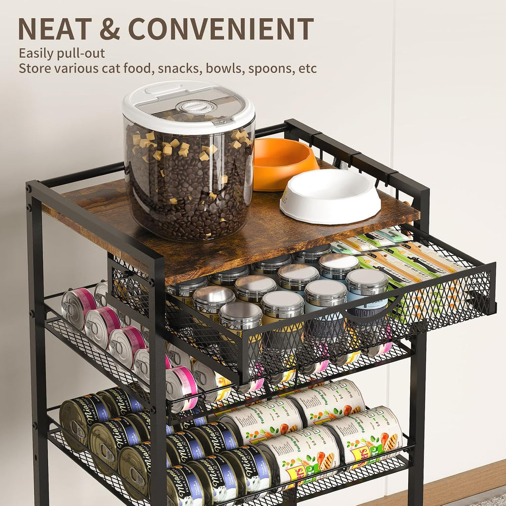 Cat Food Organizer, One-Stop Canned Food and Cat Bed Storage Mobile Rack