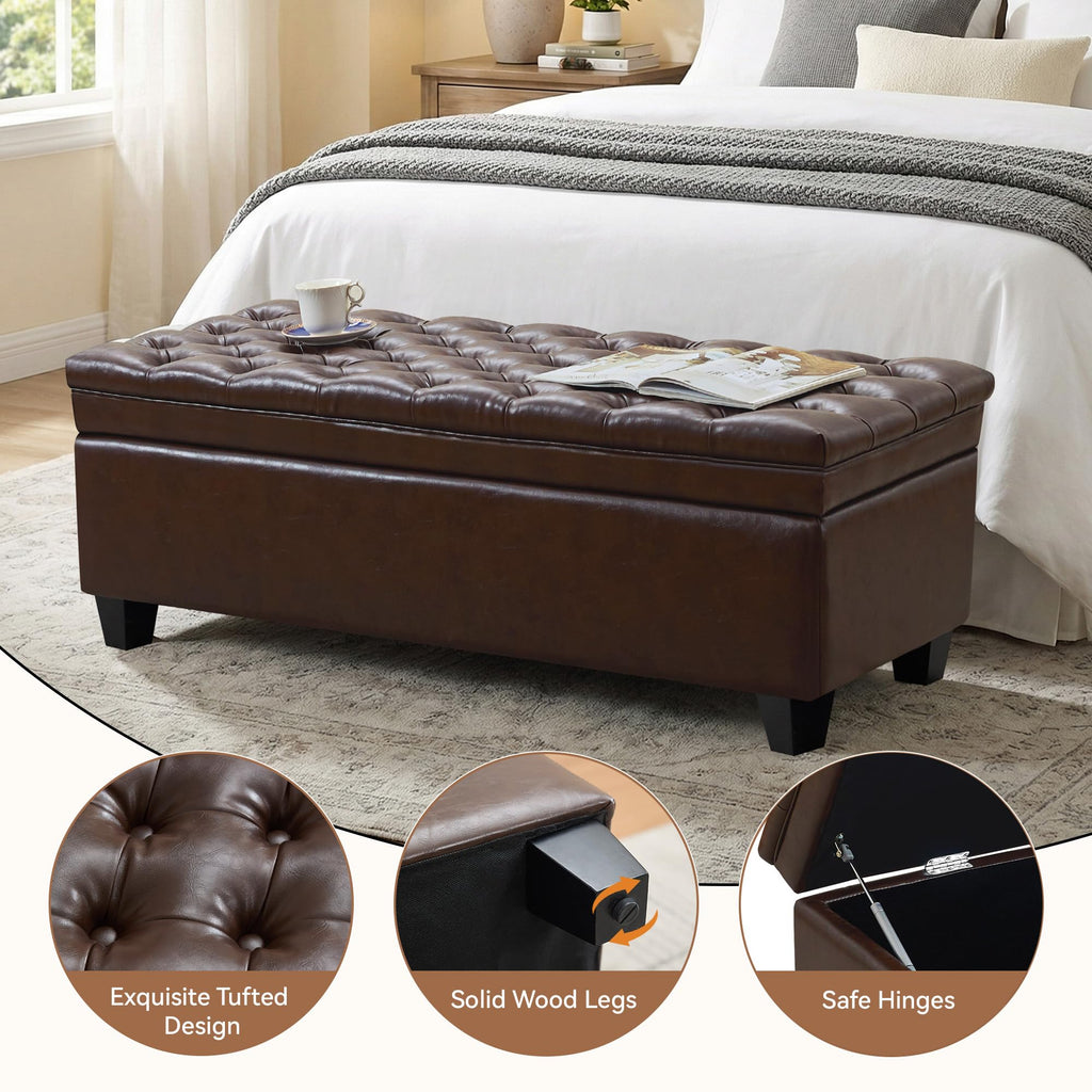 50" Storage Ottoman Bench, Rectangular End of Storage Bench, Upholstered Large Fabric Tufted Ottoman with Storage