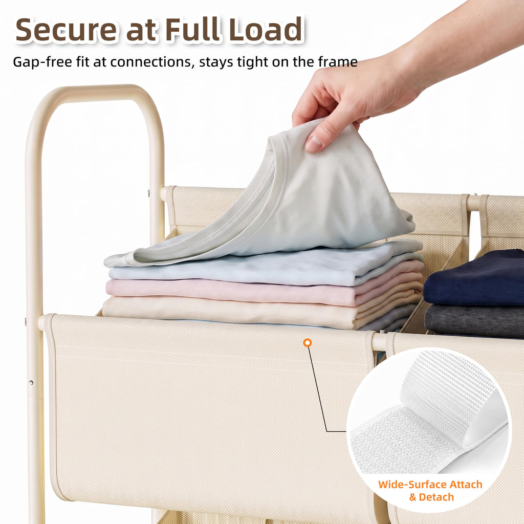 3-Tier Double Column Vertical Rolling Laundry Hamper, 6 Removable Bags