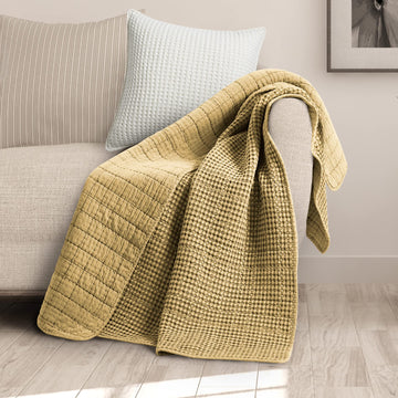 Mills Waffle - Throw - Ochre Cotton Waffle - Throw Size 50 x 60in.