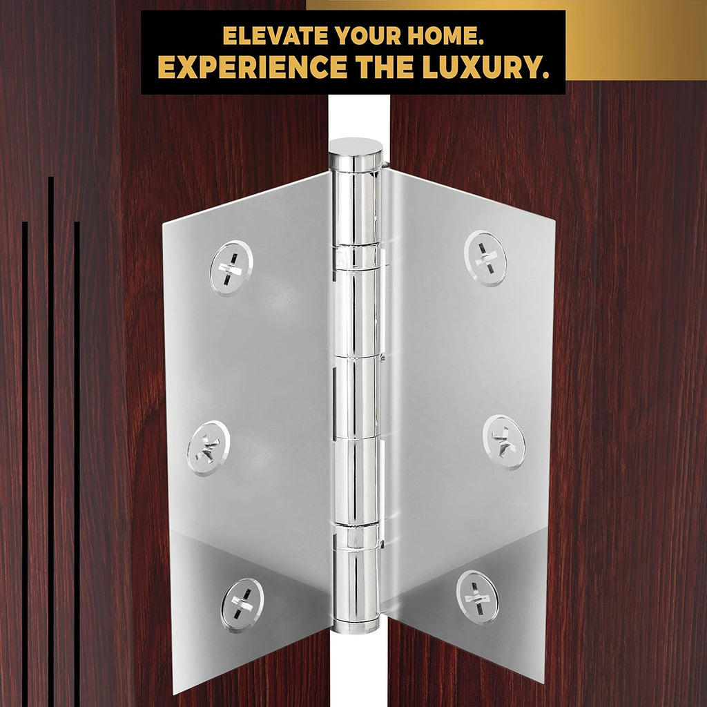 Solid Brass Chrome Door Hinge Heavy Duty Ball Bearing Shiny Silver 3.5 x 3.5 Inch - Set of 2 Hinges (Polished Chrome)