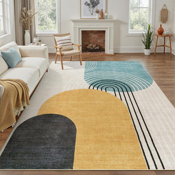 Abstract Machine Washable 5x7 Rug, Mid Century Modern Rug for Living Room, Soft Low Pile Non Slip Carpet, Kid & Pet