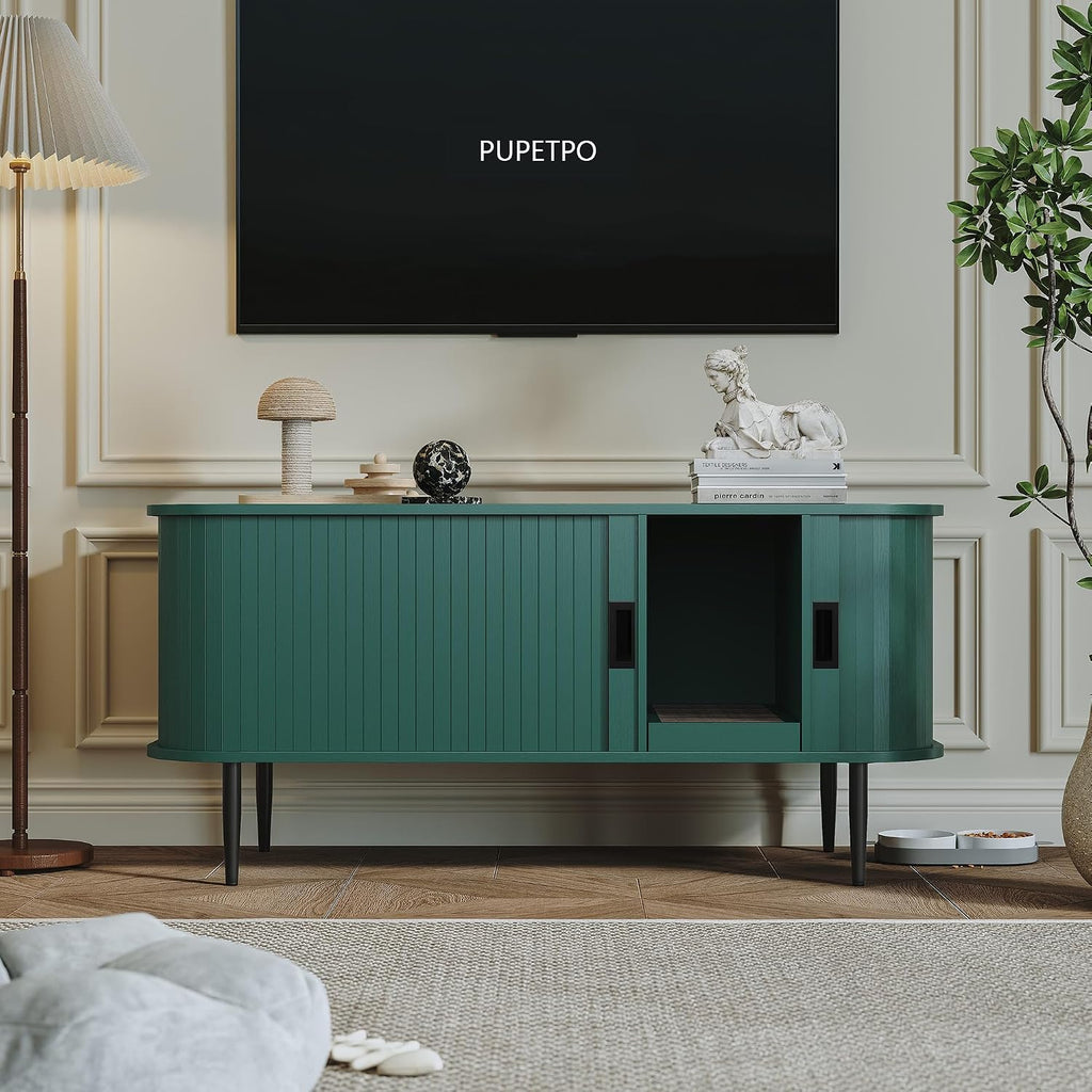 Cat Litter Box Enclosure Furniture with Sliding Tambour Door