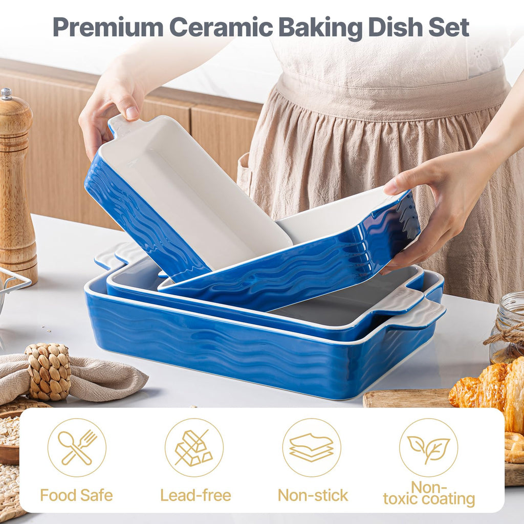 Ceramic Baking Pan with Handles, Porcelain Baking Pans Set of 4, Oven Safe and Durable Baking Dishes Rectangular