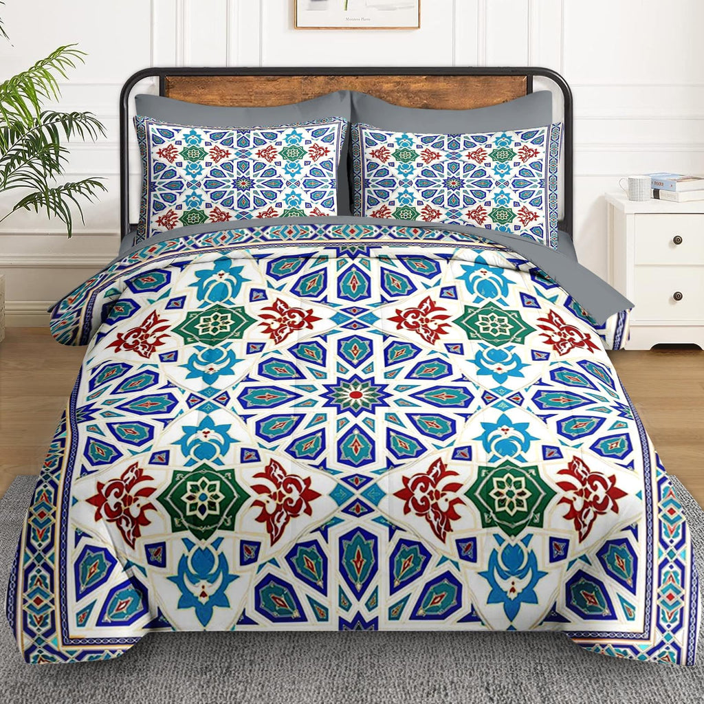 7 Pcs Queen Size Comforter Set, Moroccan Mandala Bedding