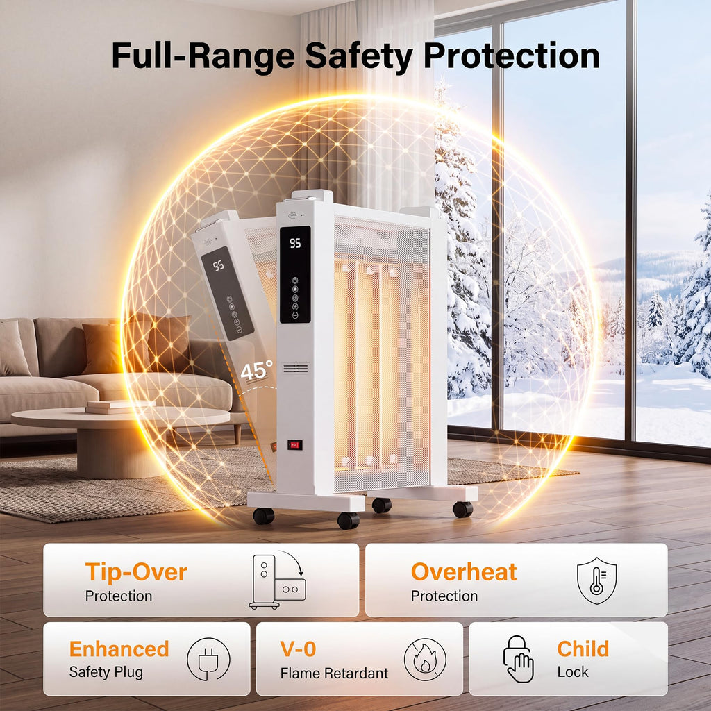 26" Space Heater for Large Room, 1500w Electric Mica Panel Heater, 3 Sides Heating, 12H Timer, Remote, 3 Modes