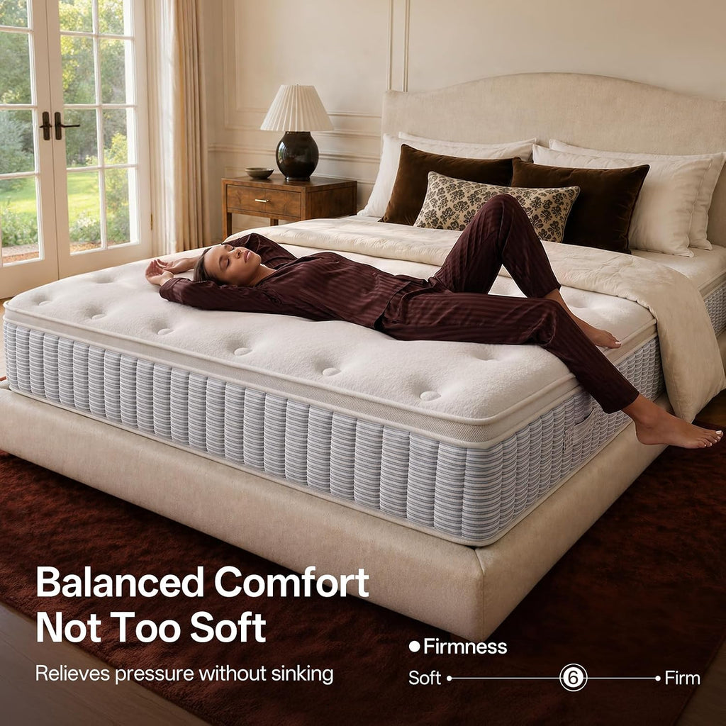 King Size Mattress, 12 Inch Hybrid Mattress with Memory Foam , Medium Firm, | Hybrid Comfort, Medium Zoned Support