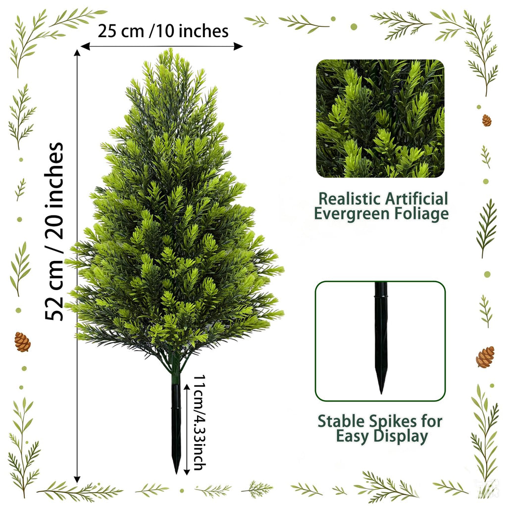 4Pack Artificial Cedar Topiary Trees Outdoor with Spike, 20" UV Resistant Fake Shrubs Bushes with Stake, Outdoor Faux