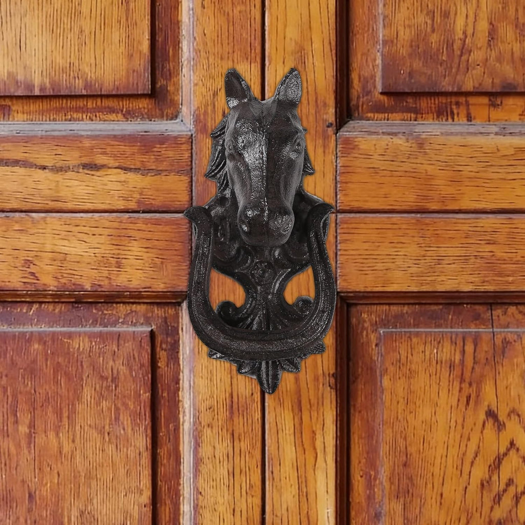 Vintage Cast Iron Horse Head Door Knocker, Heavy Duty Animal Pull Handle