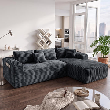 Couch ≈105inch, L-Shaped Sofa, Boneless Couch, with Chaise(Grey)