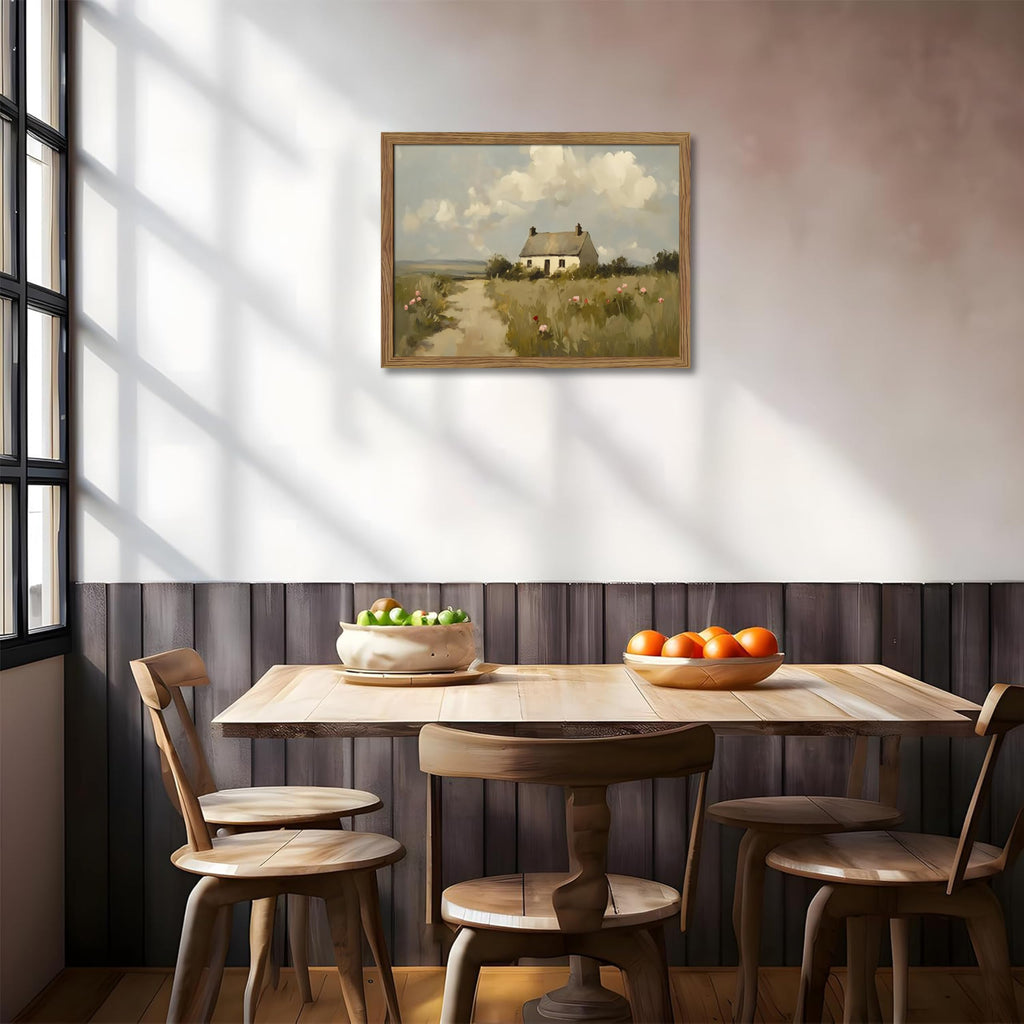 Vintage Wall Art, Framed English Countryside Cottage Painting Print, Country Farmhouse Canvas Wall Art, Rustic