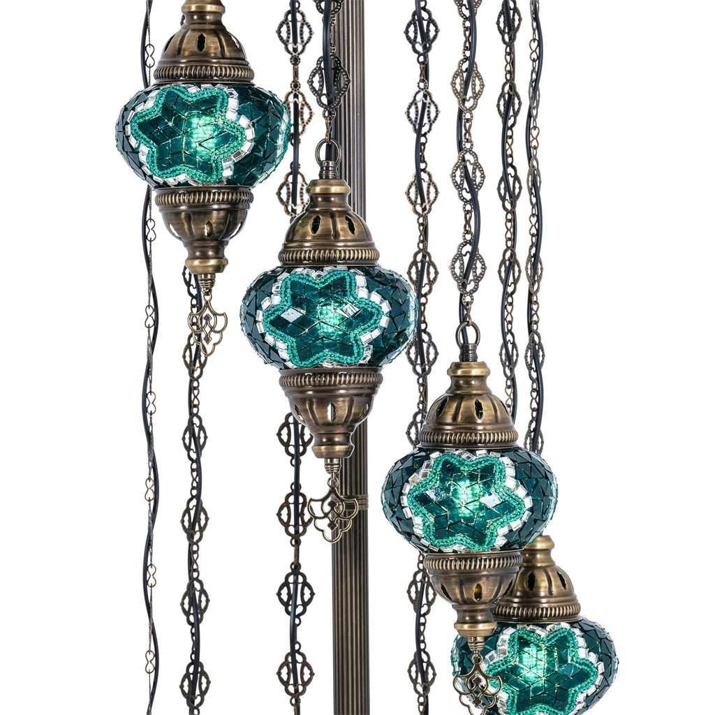 Turkish Mosaic Floor Lamp, 5 Globe Boho Lighting, Green