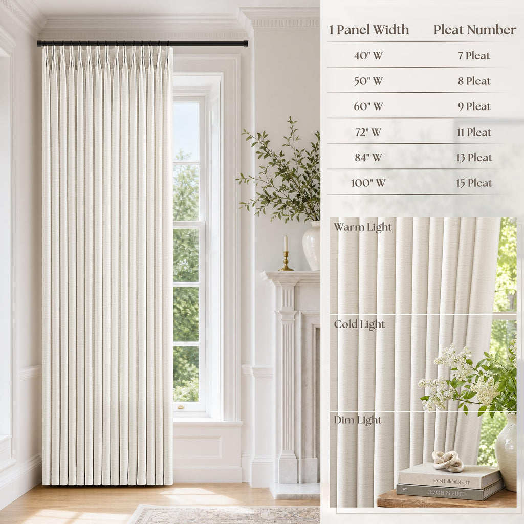 100 Inch Wide Curtains Extra Wide Pinch Pleated Linen Cream Drapes 100Wx90L