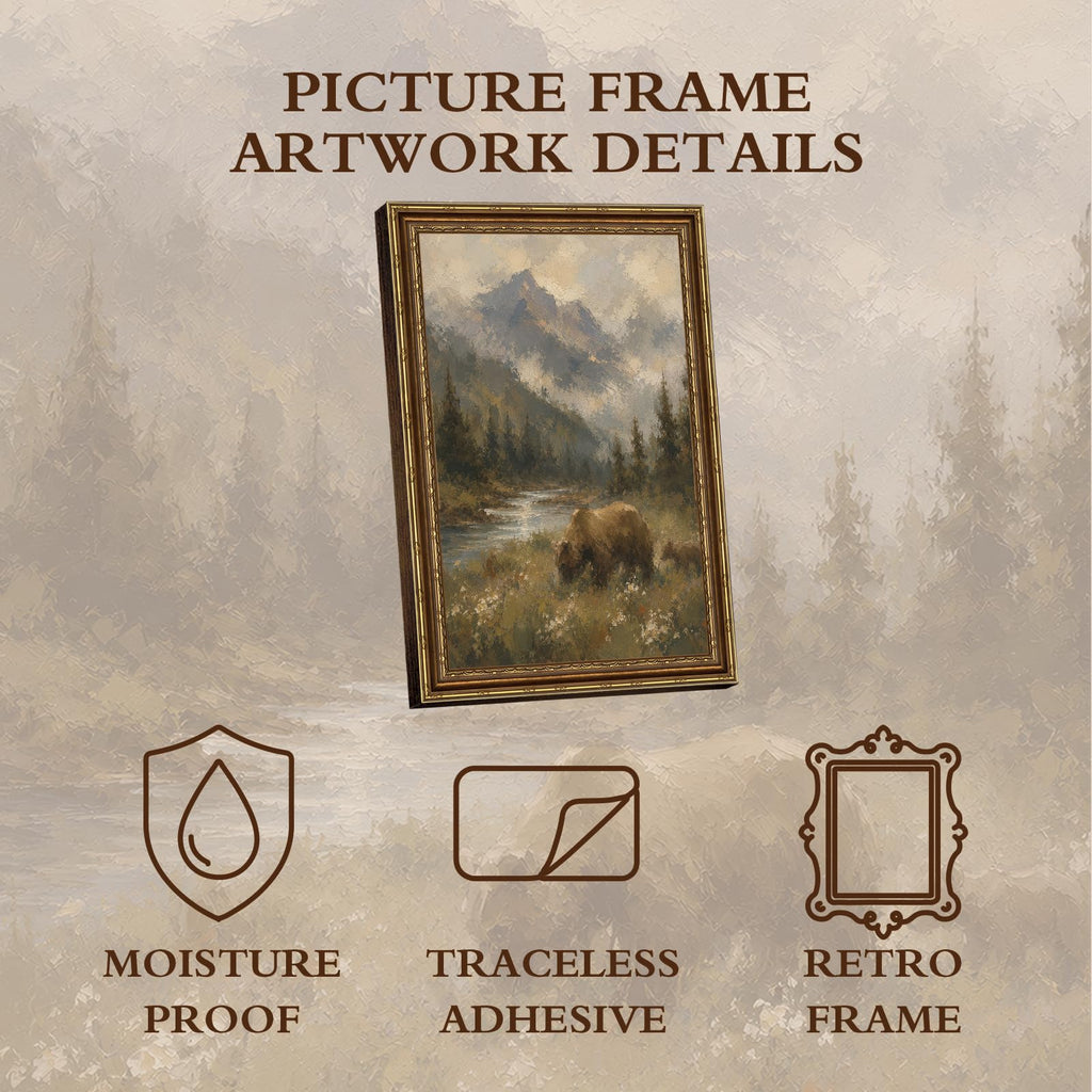 Brown Bear Mountain Forest Vintage Wildlife Animal Landscape Wall Art Print