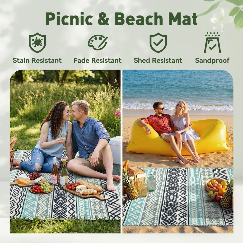 Outdoor Rug Carpet 8x10 Waterproof-Patio Rug Mat Reversible RV Camping Rug Picnic Mat Plastic Straw 