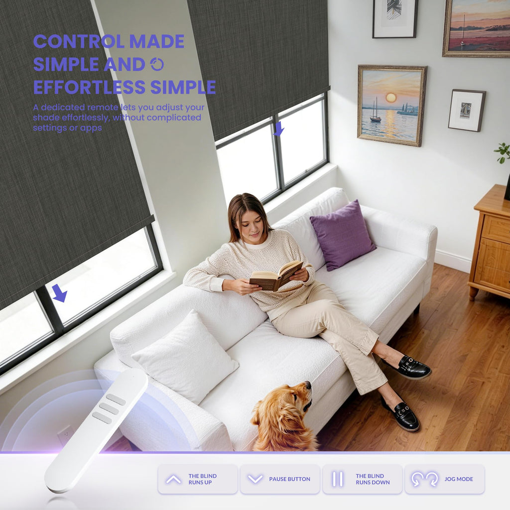 Smart Motorized Roller Shades - Silken Mist, Dark Grey