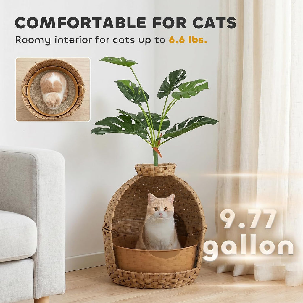Hidden Cat Litter Box Plant Furniture Enclosure with Faux Plant