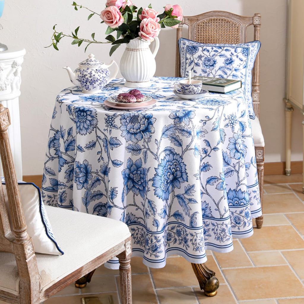 Designer French Round Reusable Tablecloth, Diameter 67"