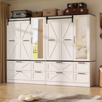 Armoire Wardrobe Closet with w/Folding Sliding Barn Door (6 Doors)