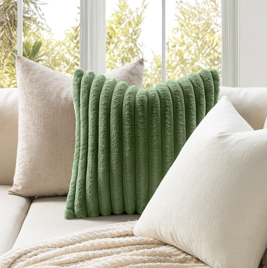 Faux Fur Decorative Euro Sham Pillow Covers 24x24 Moss Green 2 Pack