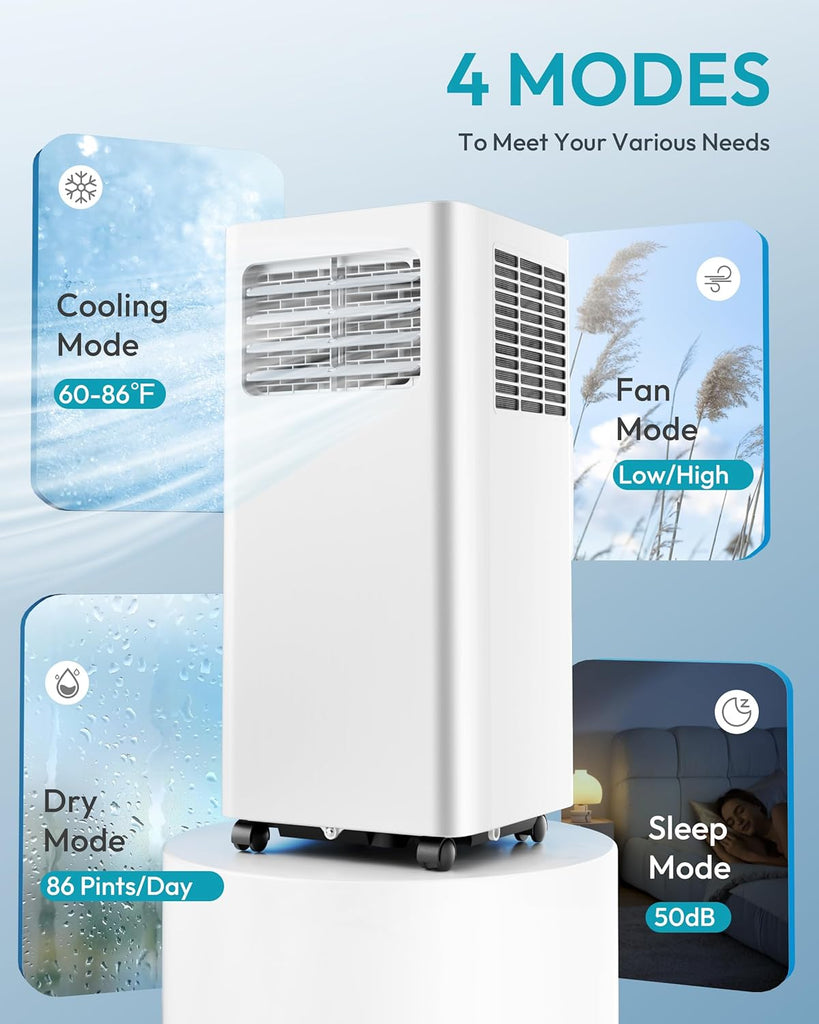 8,000 BTU Portable Air Conditioners, 4-in-1 Air Conditioner Portable Up to 350 Sq.Ft., Portable AC Unit with Cool