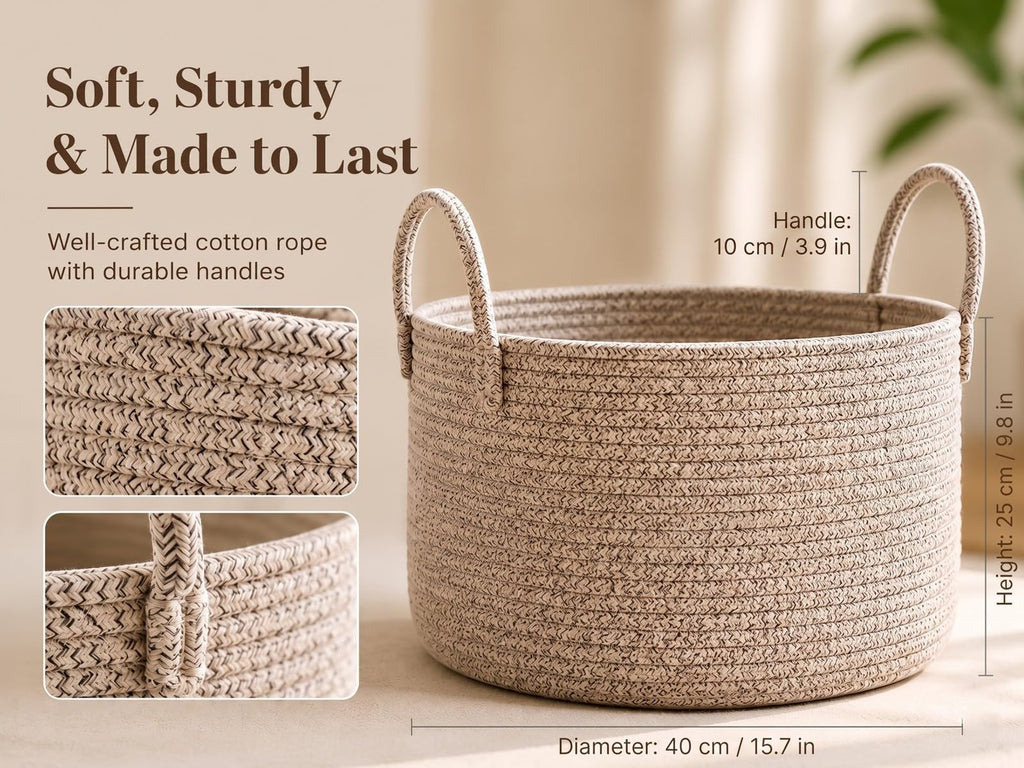 Big Gift Basket Empty Kit, Large Woven Rope Storage Basket, Beige