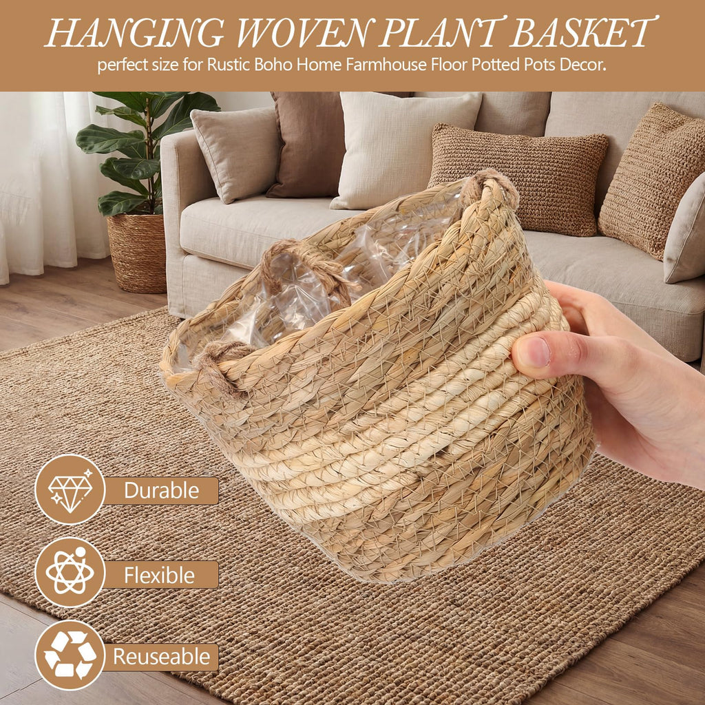 6 Pcs Seagrass Hanging Planter Basket, Small, Beige