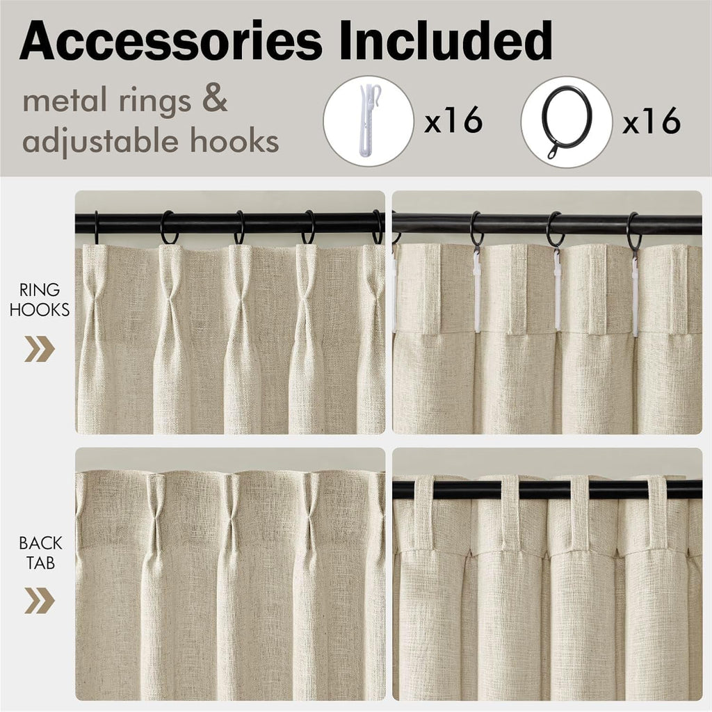 Pinch Pleated Linen Curtains 96 Inch Linen Beige Window Curtains