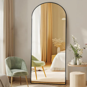 Arched Full Length Mirror with Stand 64"x21" Floor Standing Aluminum Frame Body Hanging Leaning Modern Simple Home