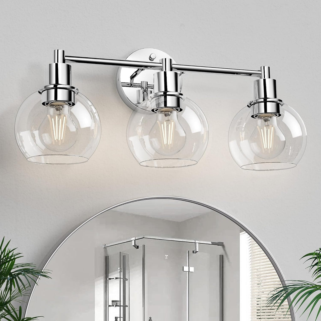 3 Lights Bathroom Vanity Light Fixtures Chrome, Bathroom Lights Over Mirror, Industrial and Farmhouse 3 Light Wall