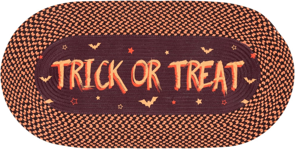 Washable Rug Braided Halloween Poster Collection - 1'8" x 4' Oval, Brown & Rust, Handmade, Ideal for Front Door