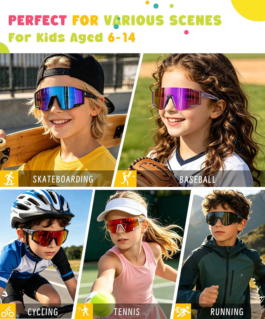 Polarized Kids-Sunglasses Sports Sunglasses-for-Kids: Boys Girls Sun Glasses with UV400 for Running Cycling Age 6-14