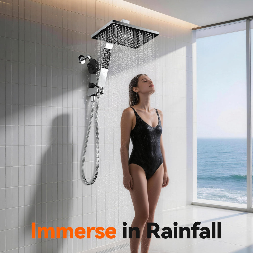 Filtered Rain Shower Head with Handheld Combo High Pressure 12'' Rainfall Shower Heads & Hidden Detachable Wand Dual