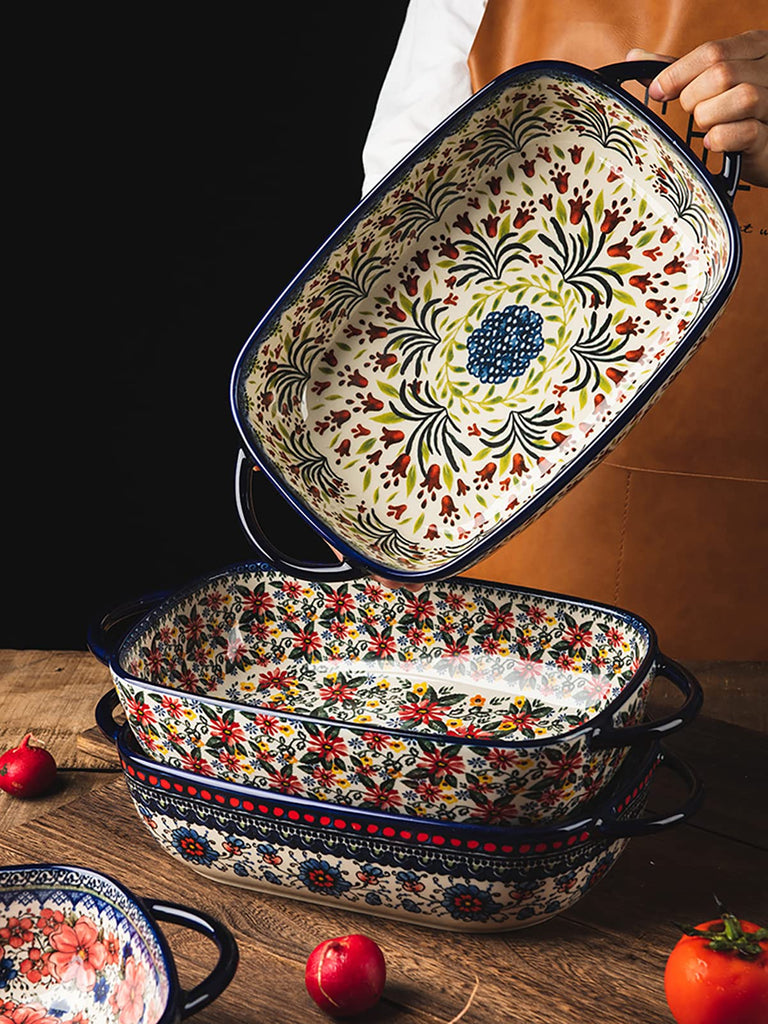 Vintage Style Pottery Bakeware Ceramic Casserole Dish Baking Pan Lasagna Pans Baking Dish with Handles for
