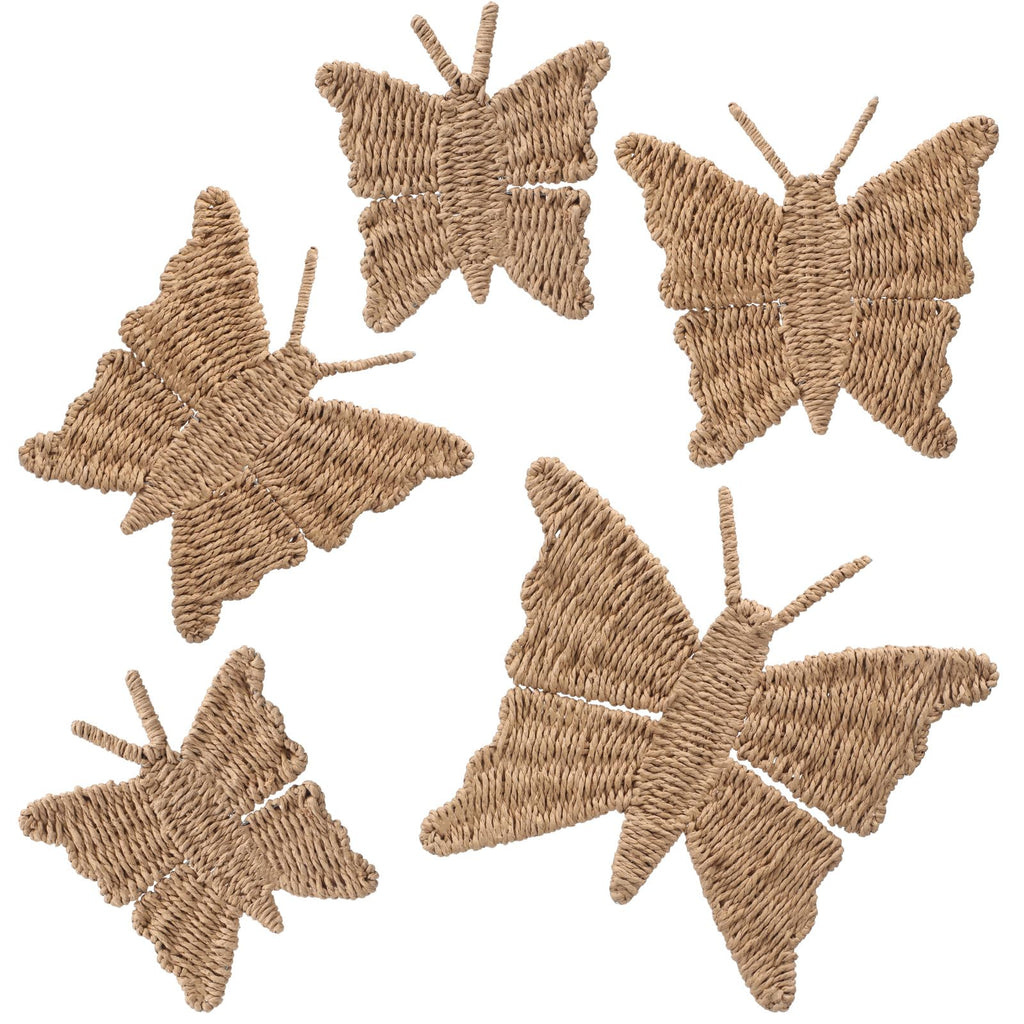 5 Pcs Butterfly Wicker Wall Decor 3 Size Spring Natural Rattan Decor Boho Wall Art Rustic Cottagecore Hanging
