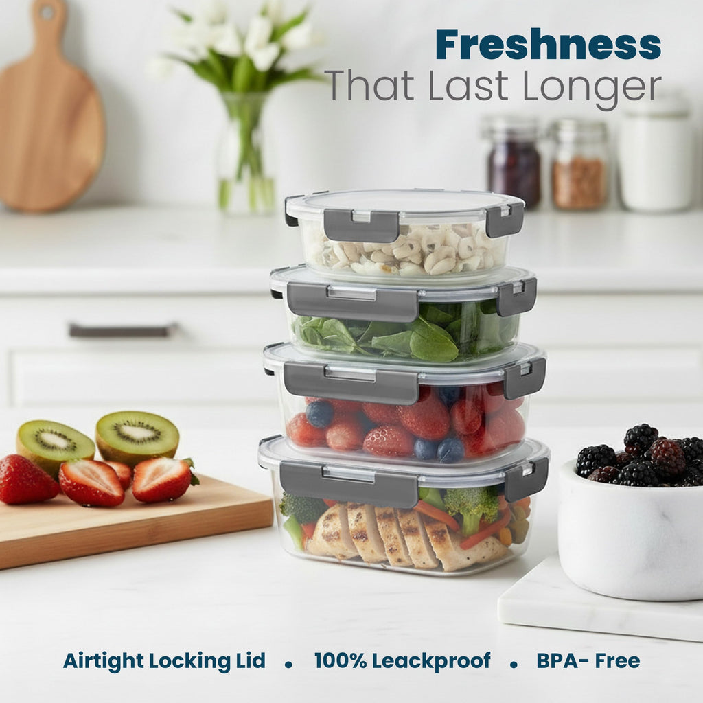 24 Pc Borosilicate Glass Meal Prep Containers with Lid,12 Pack, Grey