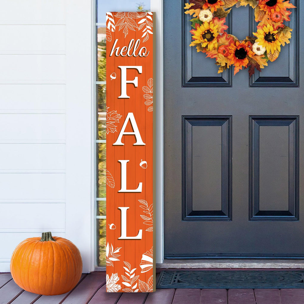 Hello Fall Porch Sign Autumn Leaves Wooden Welcome Sign Vertical Fall Hanging Signs For Standing Front Porch Decor