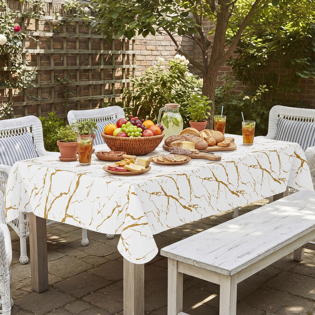 Rectangle Table Cloth, Waterproof Vinyl Tablecloths with Flannel Backing, Wipeable Spillproof Plastic Table Cover for
