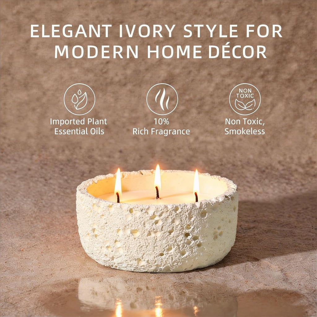 20oz Large Scented Candle - Vanilla Dreamscape, 3 Wick Non Toxic Soy Candles for Women, Matte Ivory White Ceramic Jar